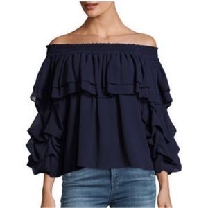 Misa Los Angeles Three-Quarter Sleeve Crop Ruffled Top